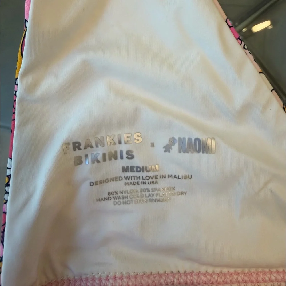 Frankie's Bikinis Pink Floral Halter Bikini with Gold Rings